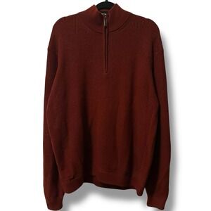 Ted Baker Men's Size 7 (3XL) Rust Red Half Zip Funnel Neck Sweater Ribbed Knit